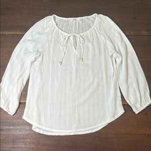 Tomato Girl Summer Sunland Oversized White Striped Blouse Sz S – Boho Flowy‎ Top